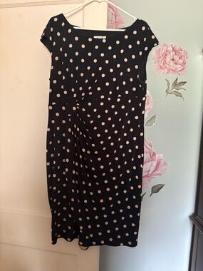 dressbarn Black Midi Dress with Pink Polka Dots